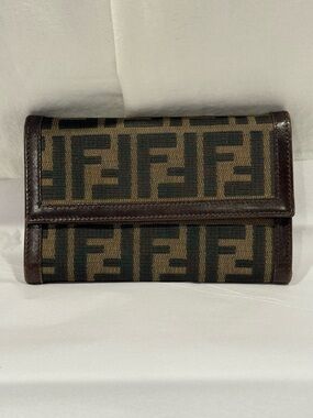 Fendi Brown and Black Zucca TriFold Wallet